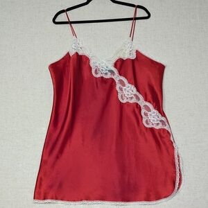 Vintage International Boutique Red Lace Trim Chemise Slip Lingerie Nightie